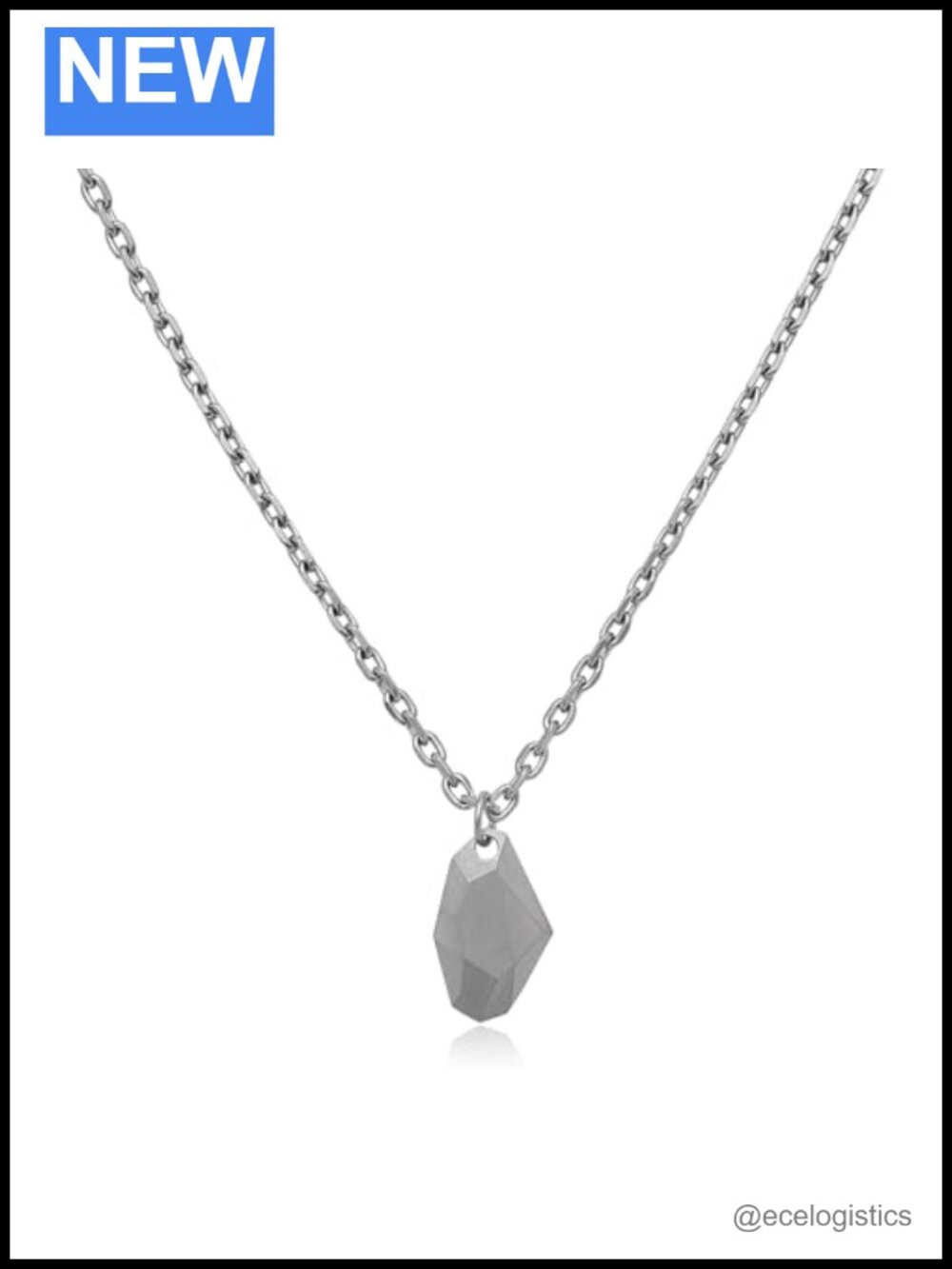 Pure Titanium Oval Chain Necklace with Irregular Cut Pendant for Men and Women,